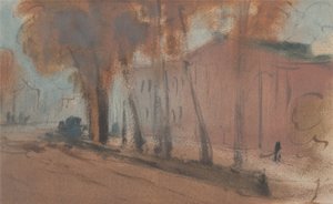 Gebouw met bomen door Unbekannt Unbekannt